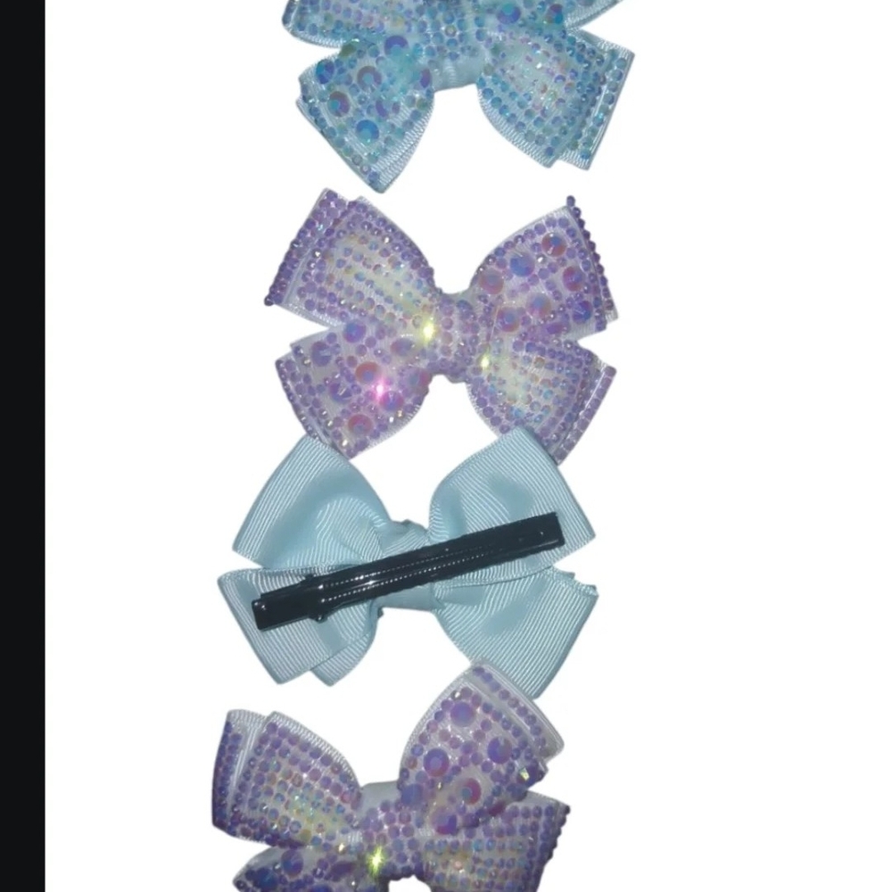 Sparkly Bow Hair Clips Set - Blue and Purple